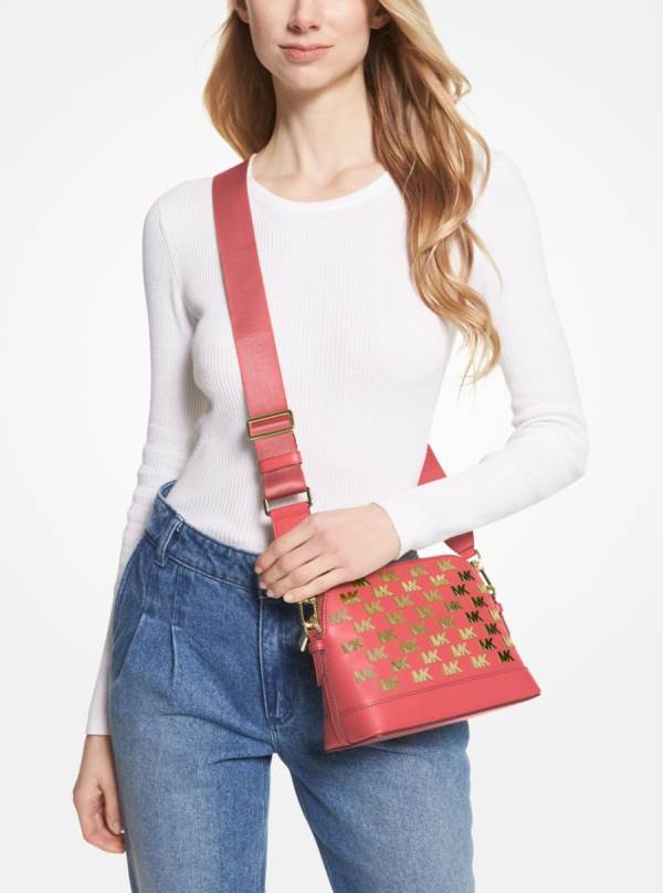 Damske Crossbody Kabelka Michael Kors Jet Set Large Embellished Faux Leather Dome Svetlo Červené - Kabelky Michael Kors Outlet | OWMYL-9627